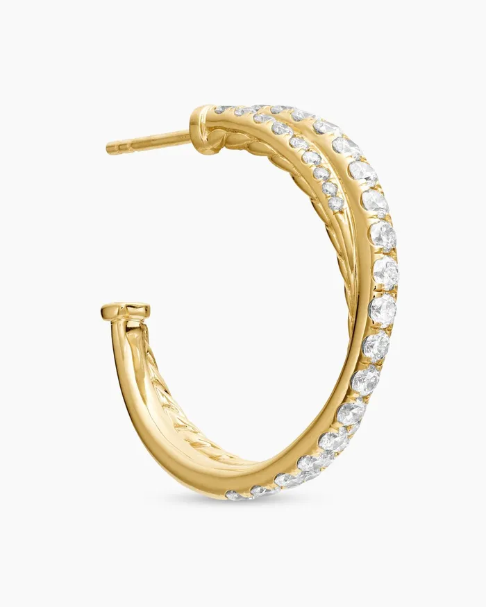 Pav Crossover Hoop Earrings In 18K Yellow Gold With Diamonds 24mm Women David Yurman Hoop Pav Crossover Hoop Earrings In 18K Yellow Gold With Diamonds 24mm Women David Yurman Hoop