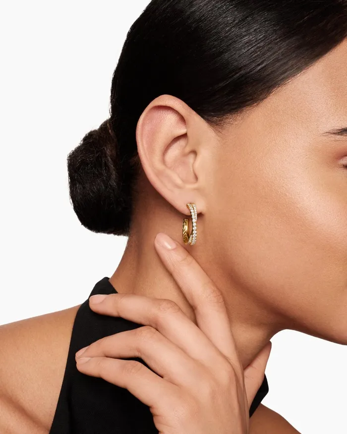 Pav Crossover Hoop Earrings In 18K Yellow Gold With Diamonds 24mm Women David Yurman Hoop Pav Crossover Hoop Earrings In 18K Yellow Gold With Diamonds 24mm Women David Yurman Hoop