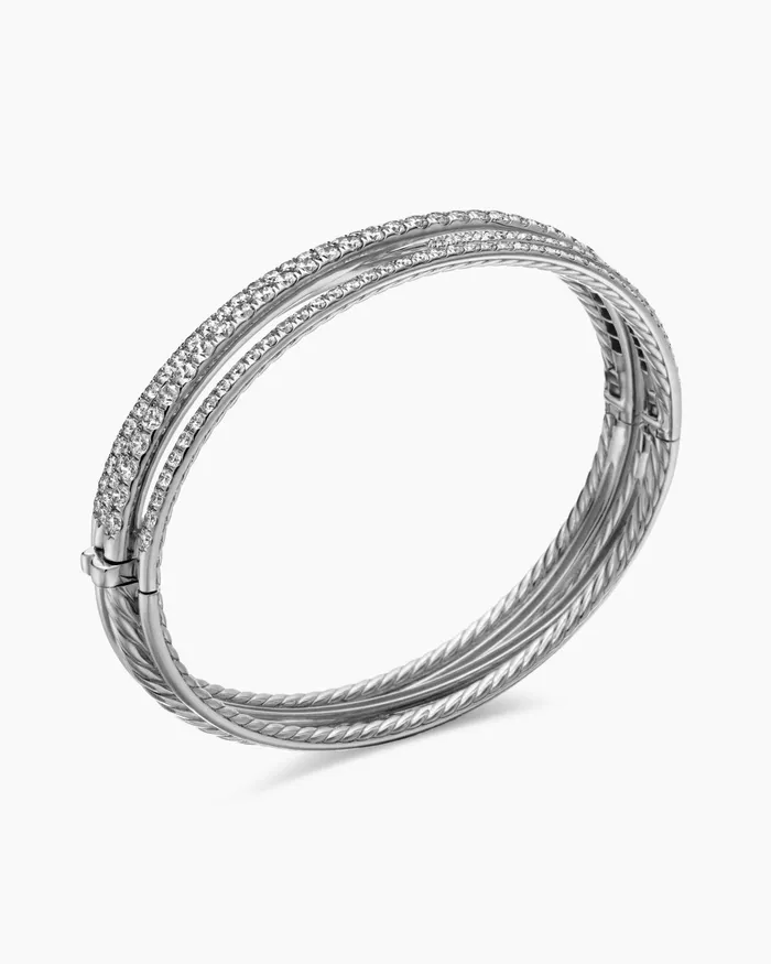 Pav Crossover Three Row Bracelet In 18K White Gold With Diamonds 11mm Women David Yurman Bangle Pav Crossover Three Row Bracelet In 18K White Gold With Diamonds 11mm Women David Yurman Bangle