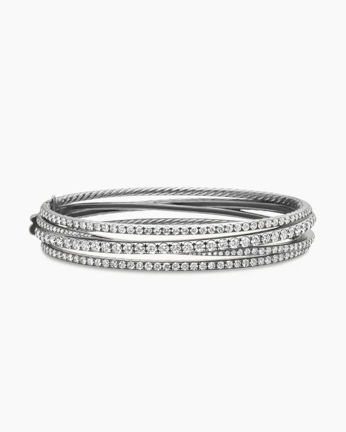 Pav Crossover Three Row Bracelet In 18K White Gold With Diamonds 11mm Women David Yurman Bangle Pav Crossover Three Row Bracelet In 18K White Gold With Diamonds 11mm Women David Yurman Bangle