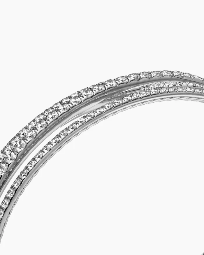 Pav Crossover Three Row Bracelet In 18K White Gold With Diamonds 11mm Women David Yurman Bangle Pav Crossover Three Row Bracelet In 18K White Gold With Diamonds 11mm Women David Yurman Bangle