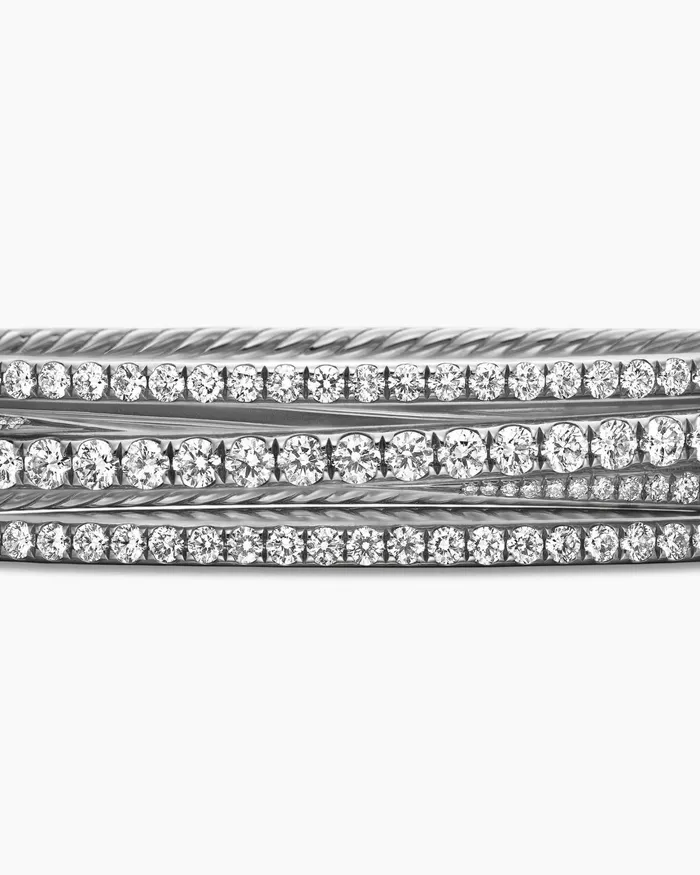 Pav Crossover Three Row Bracelet In 18K White Gold With Diamonds 11mm Women David Yurman Bangle Pav Crossover Three Row Bracelet In 18K White Gold With Diamonds 11mm Women David Yurman Bangle