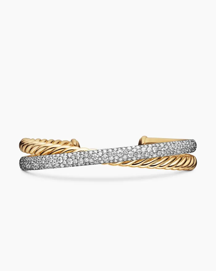 Pav Crossover Two Row Cuff Bracelet In 18K Yellow Gold 108mm Women David Yurman Cuff Pav Crossover Two Row Cuff Bracelet In 18K Yellow Gold 108mm Women David Yurman Cuff