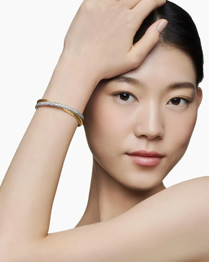 Pav Crossover Two Row Cuff Bracelet In 18K Yellow Gold 108mm Women David Yurman Cuff Pav Crossover Two Row Cuff Bracelet In 18K Yellow Gold 108mm Women David Yurman Cuff