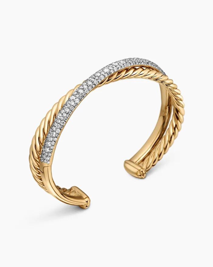 Pav Crossover Two Row Cuff Bracelet In 18K Yellow Gold 108mm Women David Yurman Cuff Pav Crossover Two Row Cuff Bracelet In 18K Yellow Gold 108mm Women David Yurman Cuff