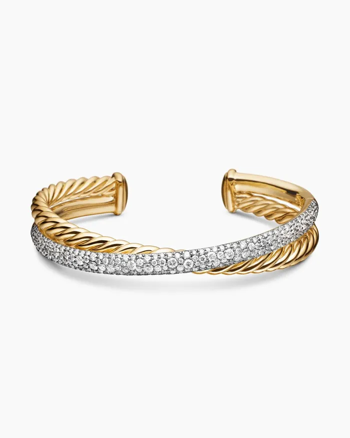 Pav Crossover Two Row Cuff Bracelet In 18K Yellow Gold 108mm Women David Yurman Cuff Pav Crossover Two Row Cuff Bracelet In 18K Yellow Gold 108mm Women David Yurman Cuff