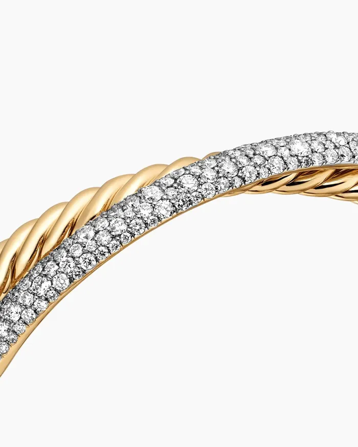 Pav Crossover Two Row Cuff Bracelet In 18K Yellow Gold 108mm Women David Yurman Cuff Pav Crossover Two Row Cuff Bracelet In 18K Yellow Gold 108mm Women David Yurman Cuff