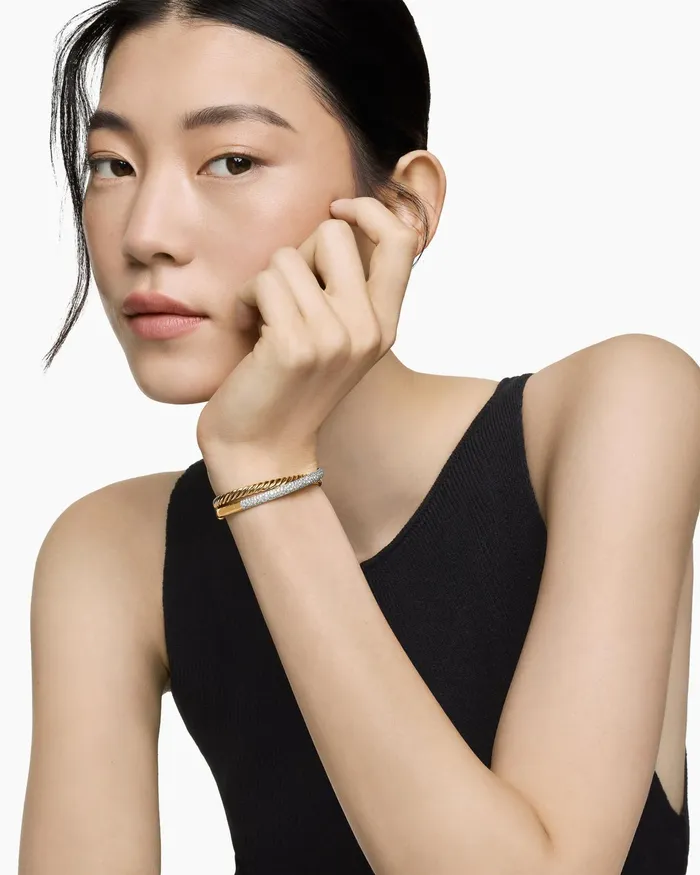 Pav Crossover Two Row Cuff Bracelet In 18K Yellow Gold 108mm Women David Yurman Cuff Pav Crossover Two Row Cuff Bracelet In 18K Yellow Gold 108mm Women David Yurman Cuff