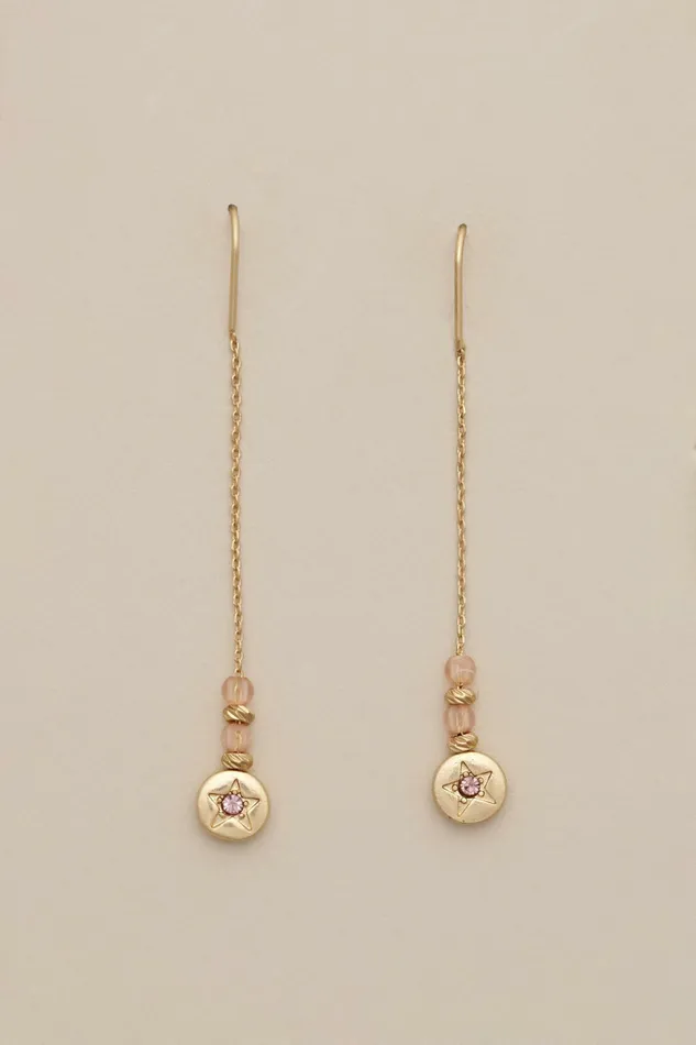 Pave Star Threader Earring Gold Women Lucky Brand Jewelry