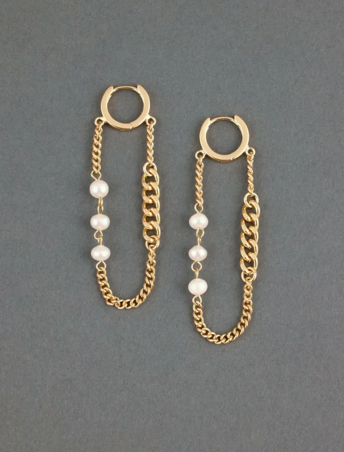 Pearl And Chain Hoop Gold Women Lucky Brand Jewelry