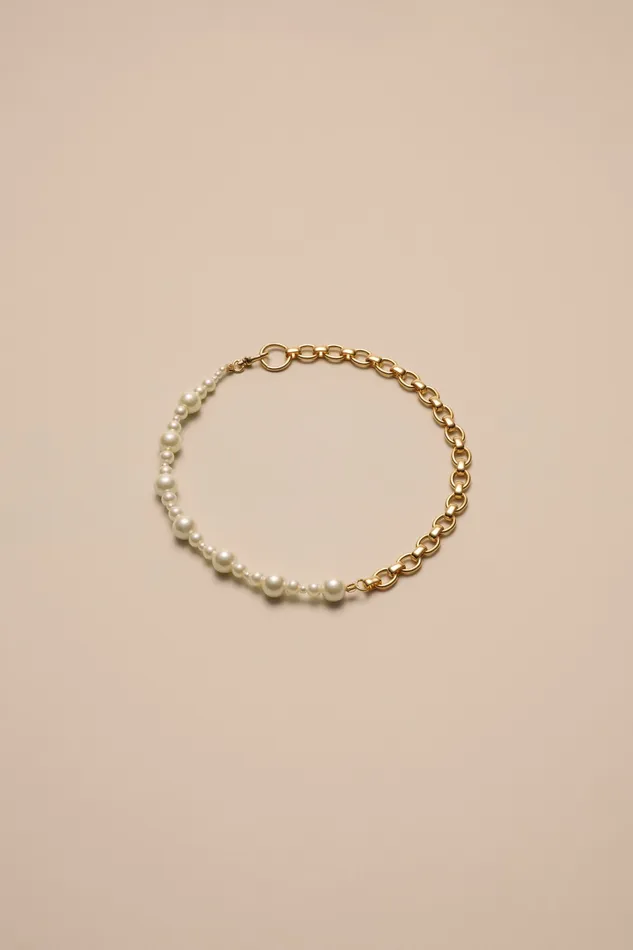 Pearl And Chain Split Necklace Gold Women Lucky Brand Jewelry
