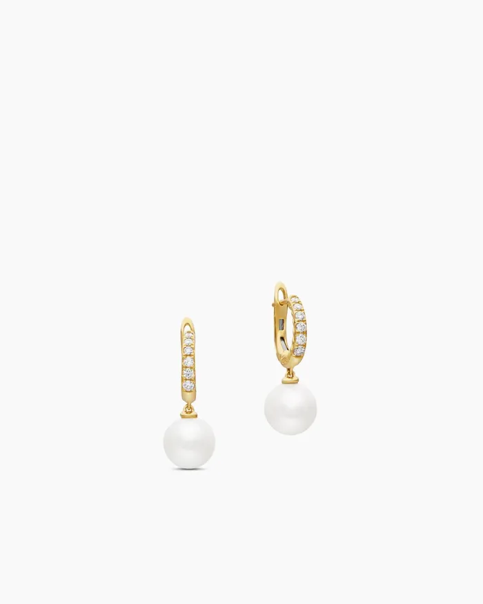 Pearl And Pav Drop Earrings In 18K Yellow Gold With Pearls And Diamonds 156mm Women David Yurman Drop Pearl And Pav Drop Earrings In 18K Yellow Gold With Pearls And Diamonds 156mm Women David Yurman Drop