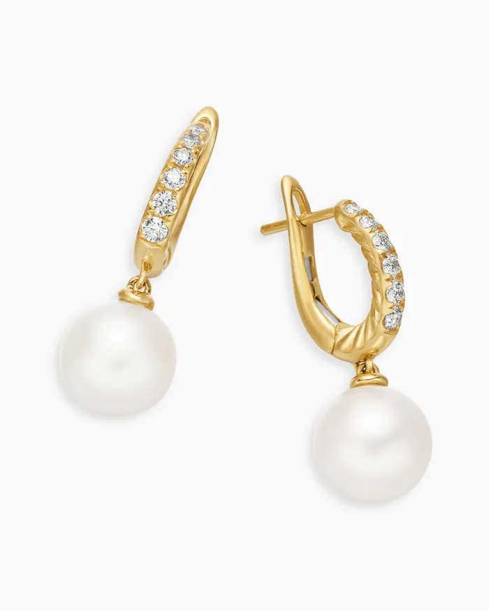 Pearl And Pav Drop Earrings In 18K Yellow Gold With Pearls And Diamonds 156mm Women David Yurman Drop Pearl And Pav Drop Earrings In 18K Yellow Gold With Pearls And Diamonds 156mm Women David Yurman Drop