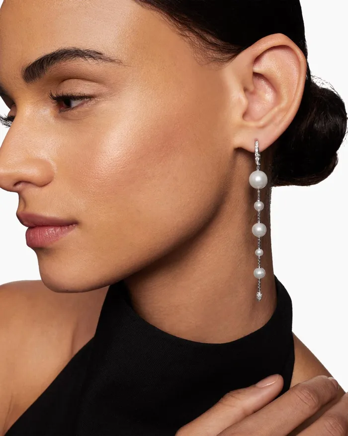 Pearl And Pav Drop Earrings In Sterling Silver With Pearls And Diamonds 345in Women David Yurman Drop Pearl And Pav Drop Earrings In Sterling Silver With Pearls And Diamonds 345in Women David Yurman Drop