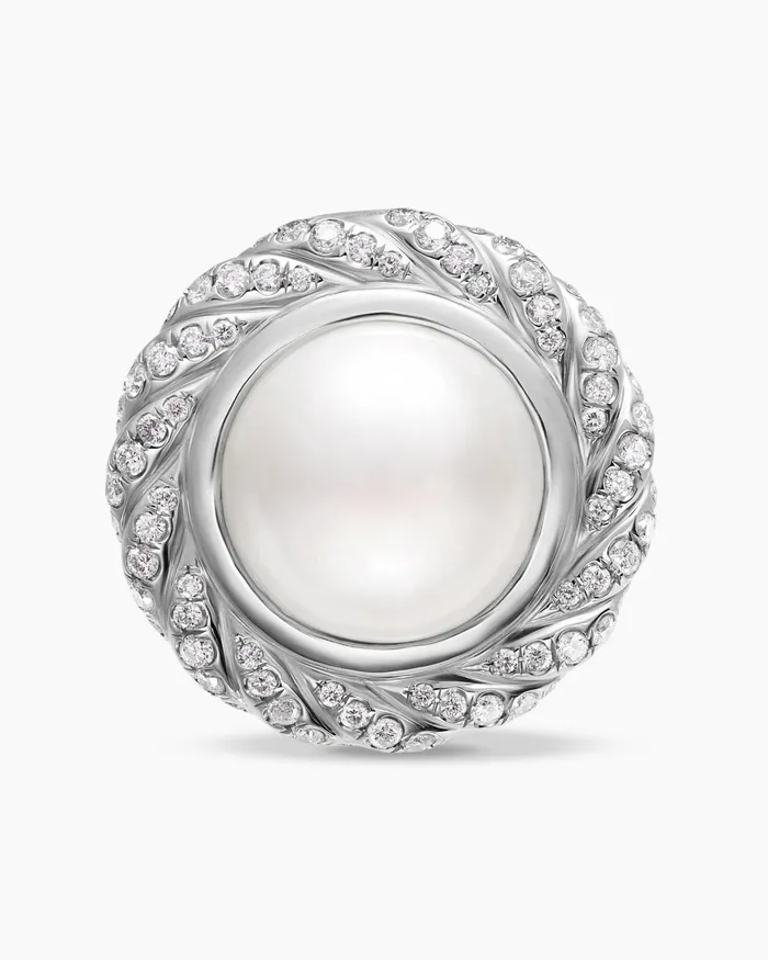 Pearl Classics Cable Halo Button Earrings In Sterling Silver With Diamonds 188mm Women David Yurman Stud Pearl Classics Cable Halo Button Earrings In Sterling Silver With Diamonds 188mm Women David Yurman Stud