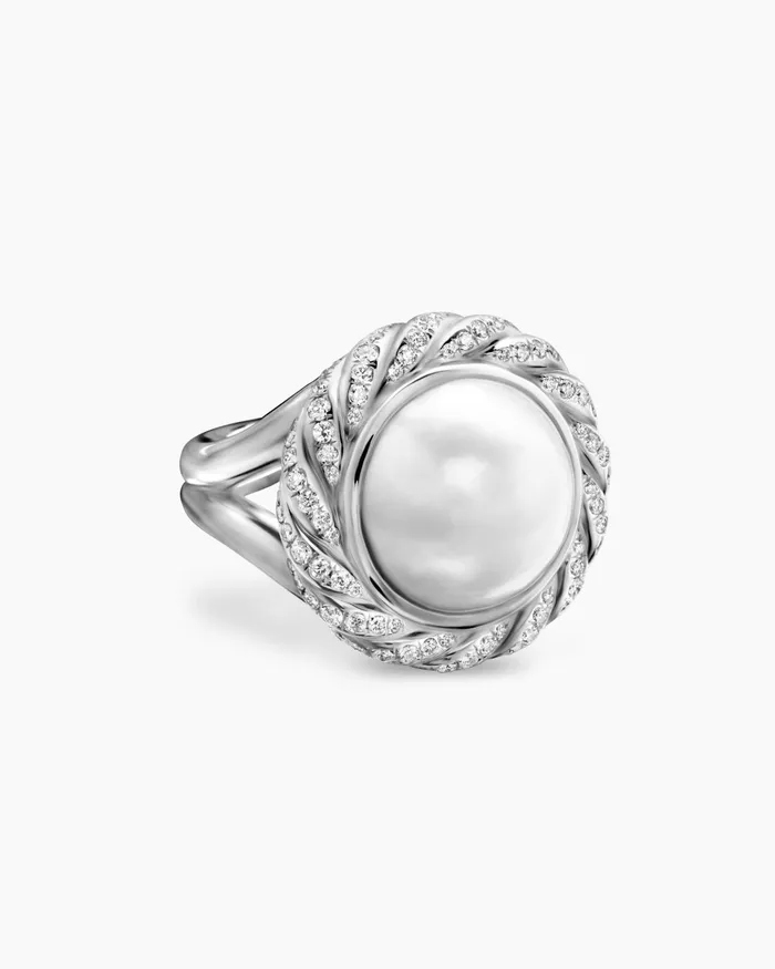 Pearl Classics Cable Halo Ring In Sterling Silver With Diamonds 21mm Women David Yurman Statement Pearl Classics Cable Halo Ring In Sterling Silver With Diamonds 21mm Women David Yurman Statement