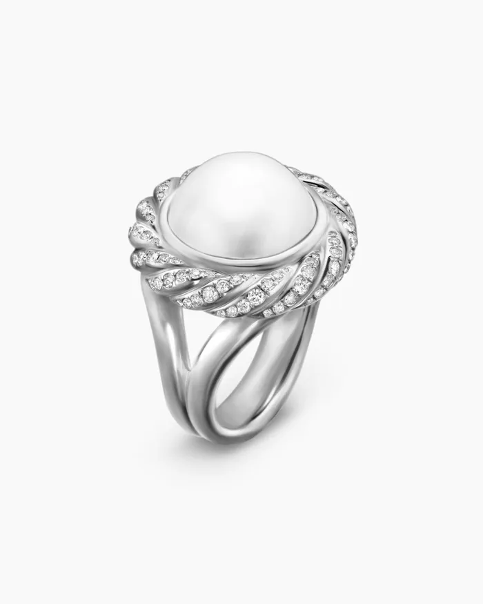 Pearl Classics Cable Halo Ring In Sterling Silver With Diamonds 21mm Women David Yurman Statement Pearl Classics Cable Halo Ring In Sterling Silver With Diamonds 21mm Women David Yurman Statement
