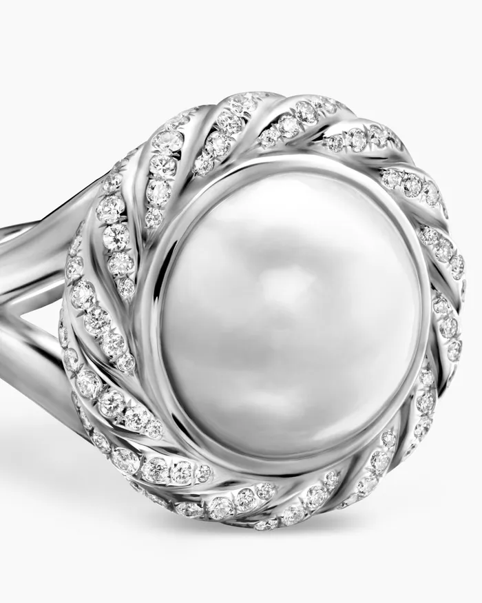 Pearl Classics Cable Halo Ring In Sterling Silver With Diamonds 21mm Women David Yurman Statement Pearl Classics Cable Halo Ring In Sterling Silver With Diamonds 21mm Women David Yurman Statement