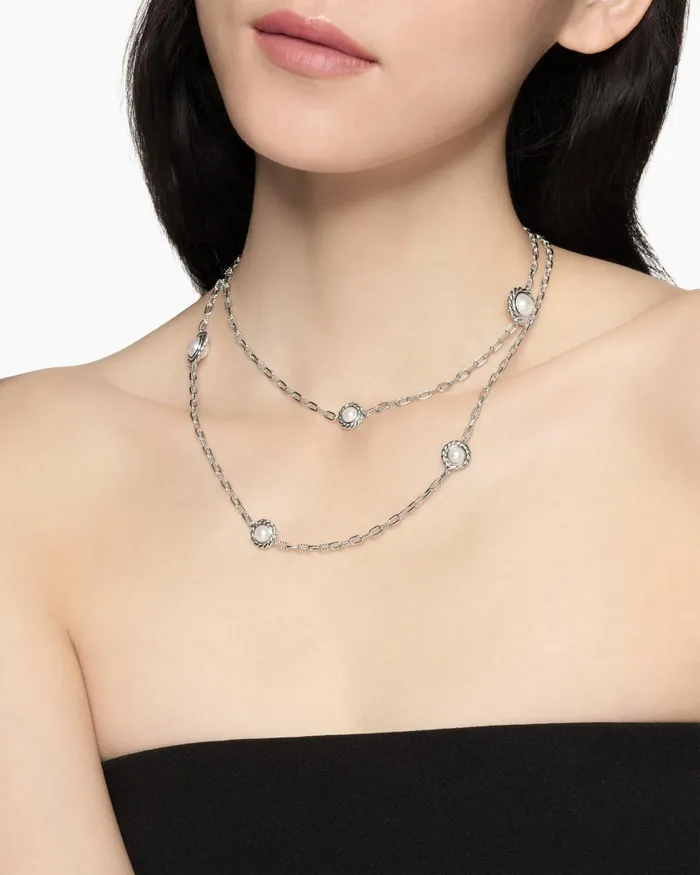 Pearl Classics Station Chain Necklace In Sterling Silver 3mm Women David Yurman Pearl Pearl Classics Station Chain Necklace In Sterling Silver 3mm Women David Yurman Pearl