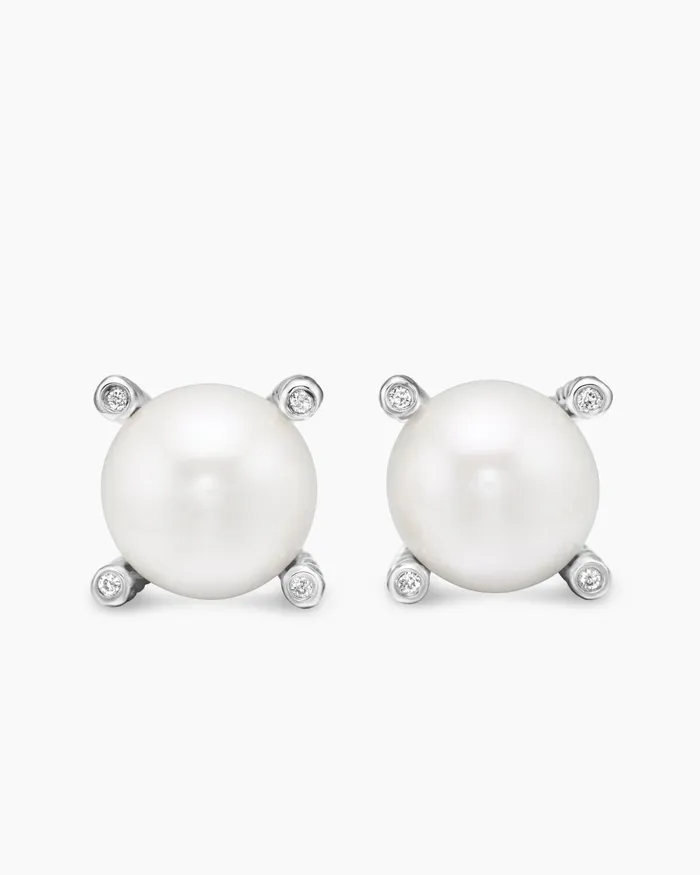 Pearl Stud Earrings In Sterling Silver With Pearls And Diamonds 14mm Women David Yurman Stud Pearl Stud Earrings In Sterling Silver With Pearls And Diamonds 14mm Women David Yurman Stud