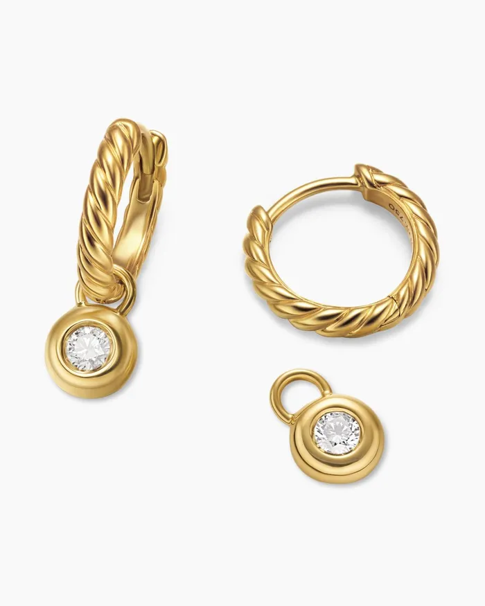 Petite Cable Huggie Drop Earrings In 18K Yellow Gold With Diamonds 175mm Women David Yurman Drop Petite Cable Huggie Drop Earrings In 18K Yellow Gold With Diamonds 175mm Women David Yurman Drop