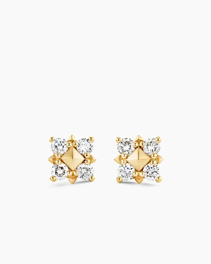 Petite Modern Renaissance Pyramid Stud Earrings In 18K Yellow Gold With Diamonds 8mm Women David Yurman Stud Petite Modern Renaissance Pyramid Stud Earrings In 18K Yellow Gold With Diamonds 8mm Women David Yurman Stud