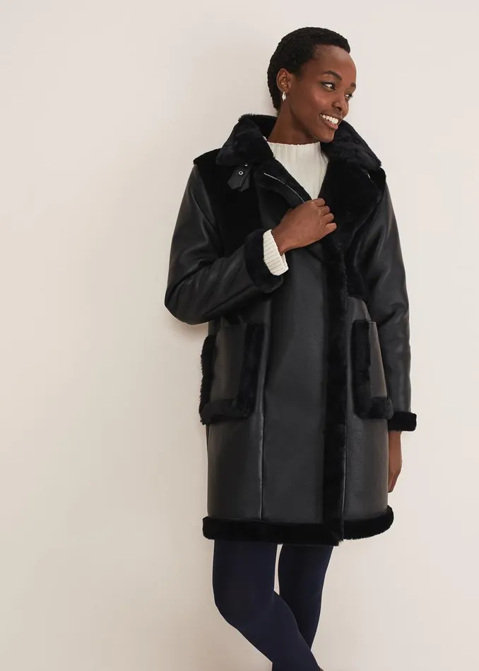 Phase Eight Coats Nova Longline Aviator Black 8211 Women