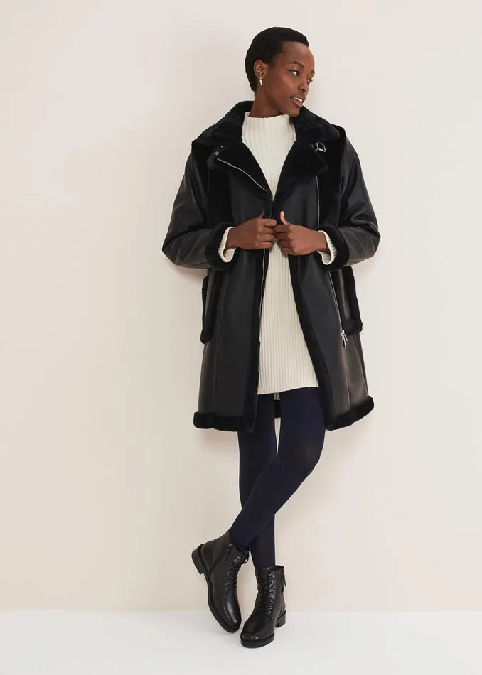 Phase Eight Coats Nova Longline Aviator Black 8211 Women
