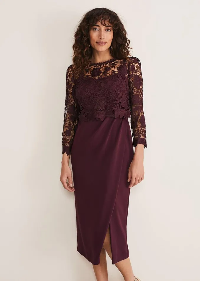 Phase Eight Dresses Adeline Double Layer Lace Dress Dark Plum 8211 Women