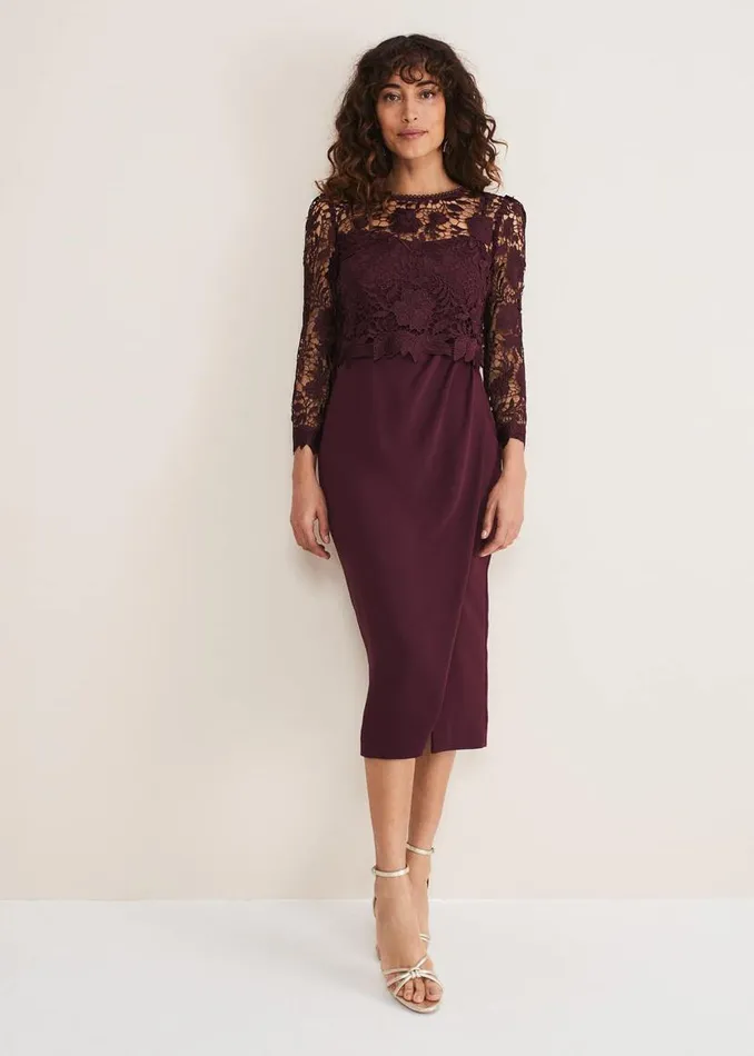 Phase Eight Dresses Adeline Double Layer Lace Dress Dark Plum 8211 Women