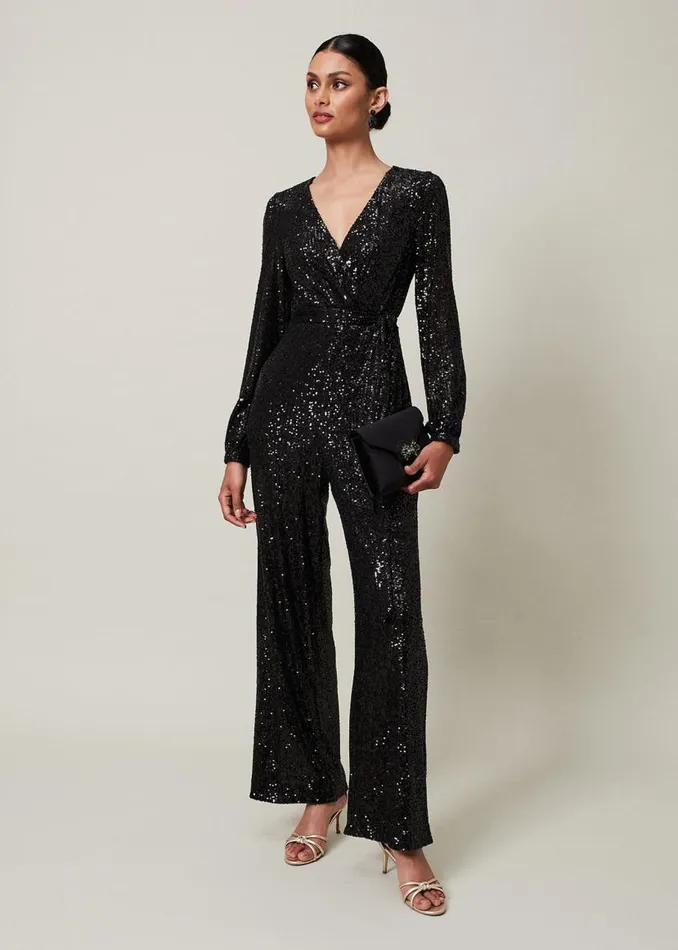 Phase Eight Dresses Alessandra Sequin Jumpsuit Black 8211 Women