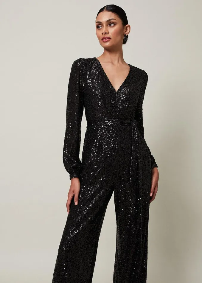 Phase Eight Dresses Alessandra Sequin Jumpsuit Black 8211 Women