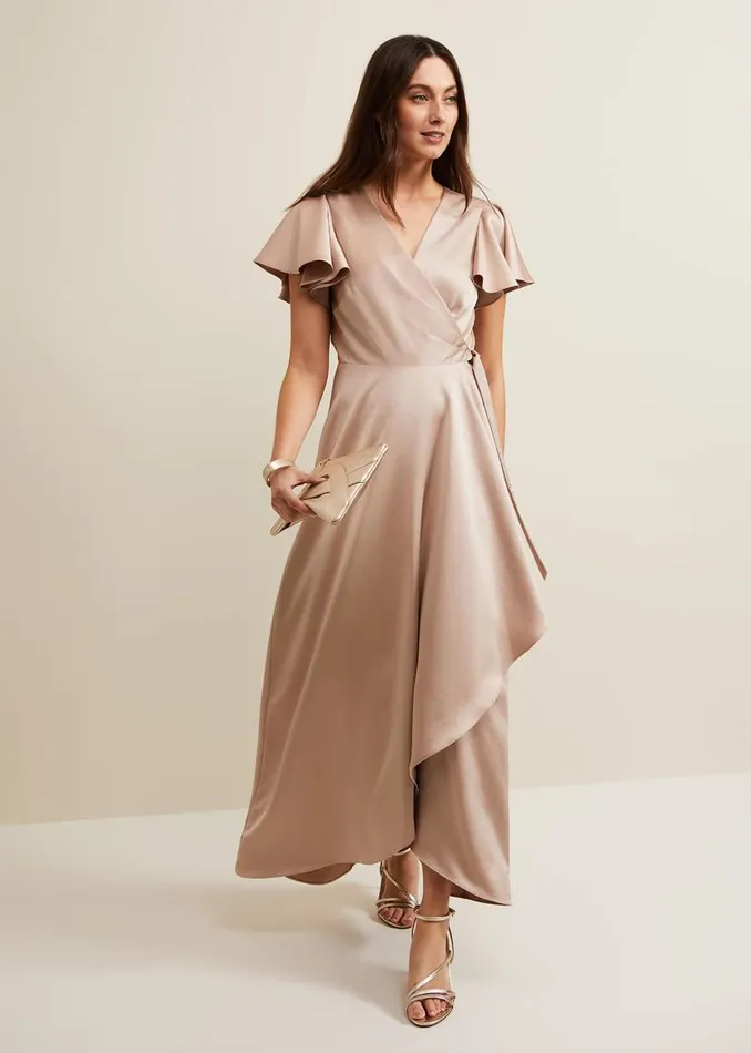 Phase Eight Dresses Arabella Satin Maxi Dress Latte 8211 Women