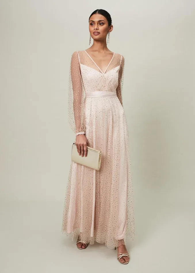 Phase Eight Dresses Ashley Embellished Sheer Maxi Dress Champagne 8211 Women