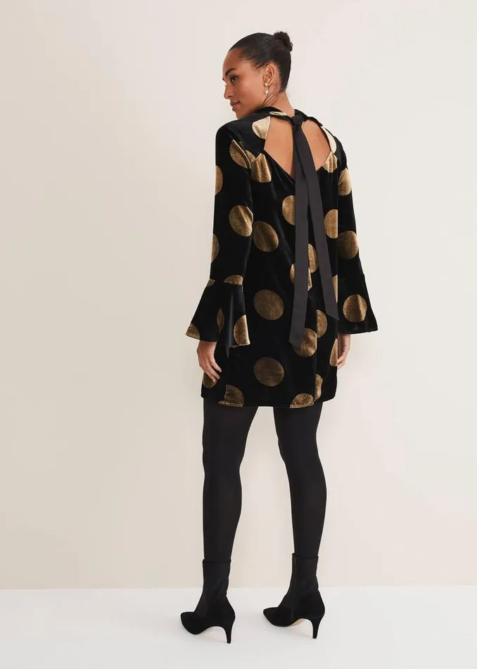 Phase Eight Dresses Aylin Spot Bell Sleeve Dress Blackgold 8211 Women