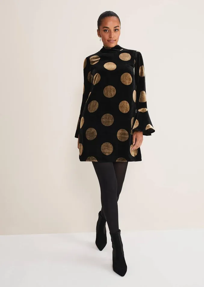Phase Eight Dresses Aylin Spot Bell Sleeve Dress Blackgold 8211 Women