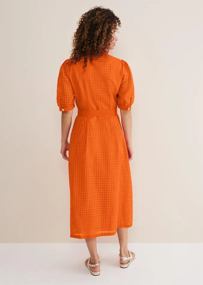 Phase Eight Dresses Carey Orange Checked Textured Midi Dress Orange 8211 Women Phase Eight Dresses Carey Orange Checked Textured Midi Dress Orange 8211 Women