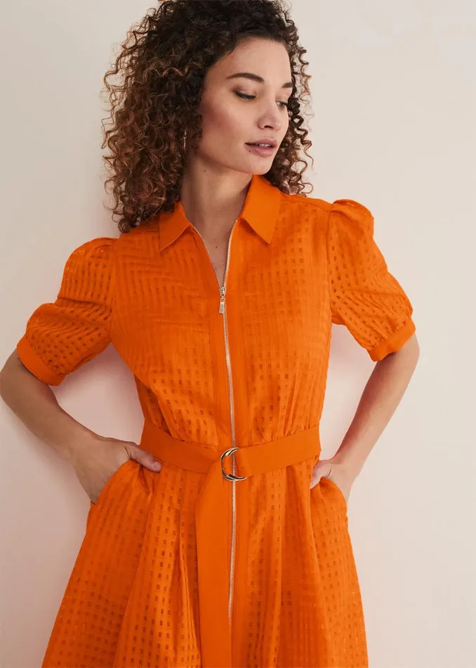 Phase Eight Dresses Carey Orange Checked Textured Midi Dress Orange 8211 Women Phase Eight Dresses Carey Orange Checked Textured Midi Dress Orange 8211 Women