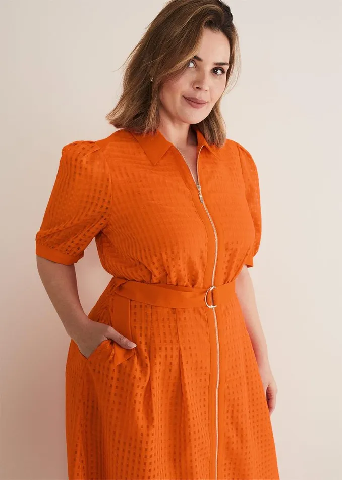 Phase Eight Dresses Carey Orange Checked Textured Midi Dress Orange 8211 Women Phase Eight Dresses Carey Orange Checked Textured Midi Dress Orange 8211 Women