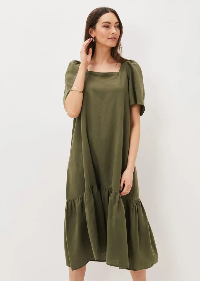 Phase Eight Dresses Claria Linen Midi Dress Khaki 8211 Women