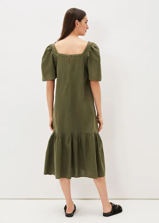 Phase Eight Dresses Claria Linen Midi Dress Khaki 8211 Women