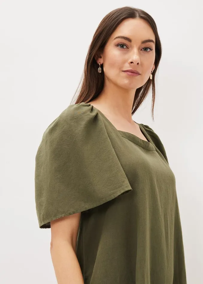 Phase Eight Dresses Claria Linen Midi Dress Khaki 8211 Women