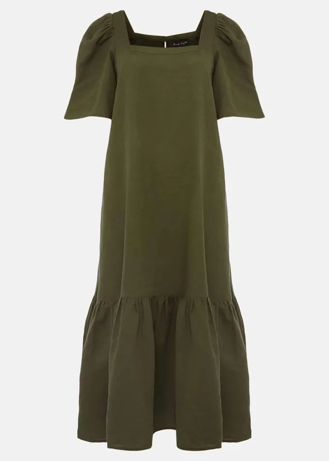 Phase Eight Dresses Claria Linen Midi Dress Khaki 8211 Women