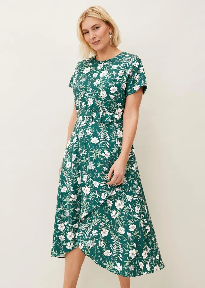 Phase Eight Dresses Dee Floral Frill Dress Bottle Green 8211 Women