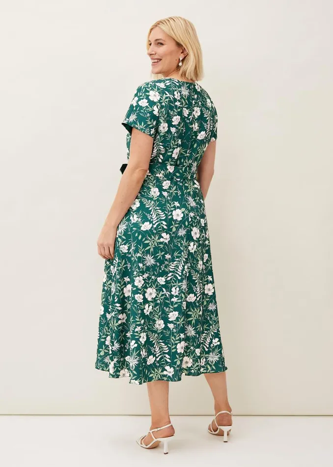 Phase Eight Dresses Dee Floral Frill Dress Bottle Green 8211 Women