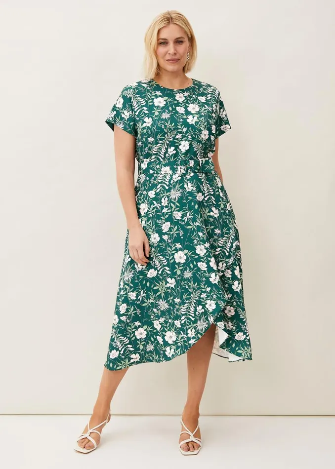 Phase Eight Dresses Dee Floral Frill Dress Bottle Green 8211 Women
