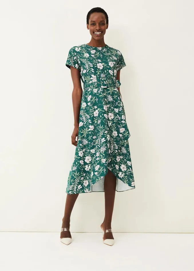 Phase Eight Dresses Dee Floral Frill Dress Bottle Green 8211 Women