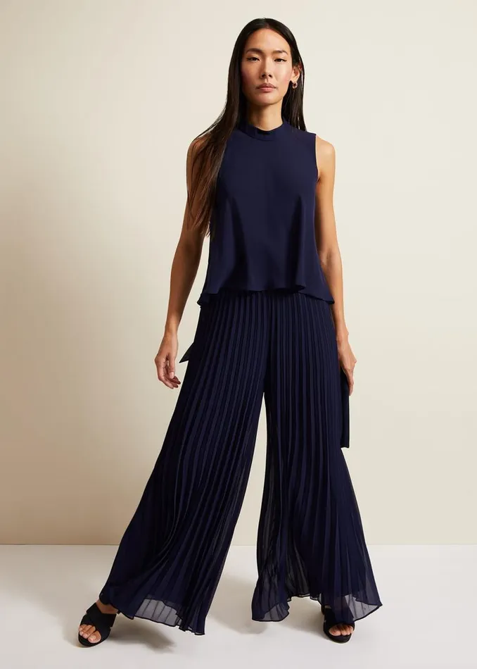 Phase Eight Dresses Eden Navy Pleated Jumpsuit Navy 8211 Women