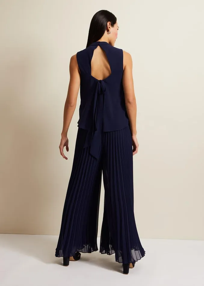 Phase Eight Dresses Eden Navy Pleated Jumpsuit Navy 8211 Women