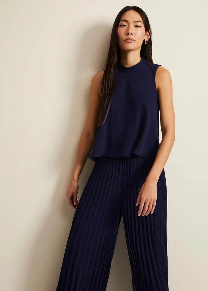 Phase Eight Dresses Eden Navy Pleated Jumpsuit Navy 8211 Women